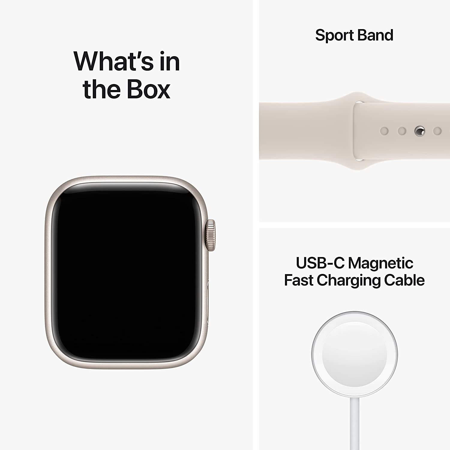 ساعة Apple Watch Series 8 GPS مقاس 45 مم هيكل Starlight من الألومنيوم مع حزام Starlight الرياضي - عادي 