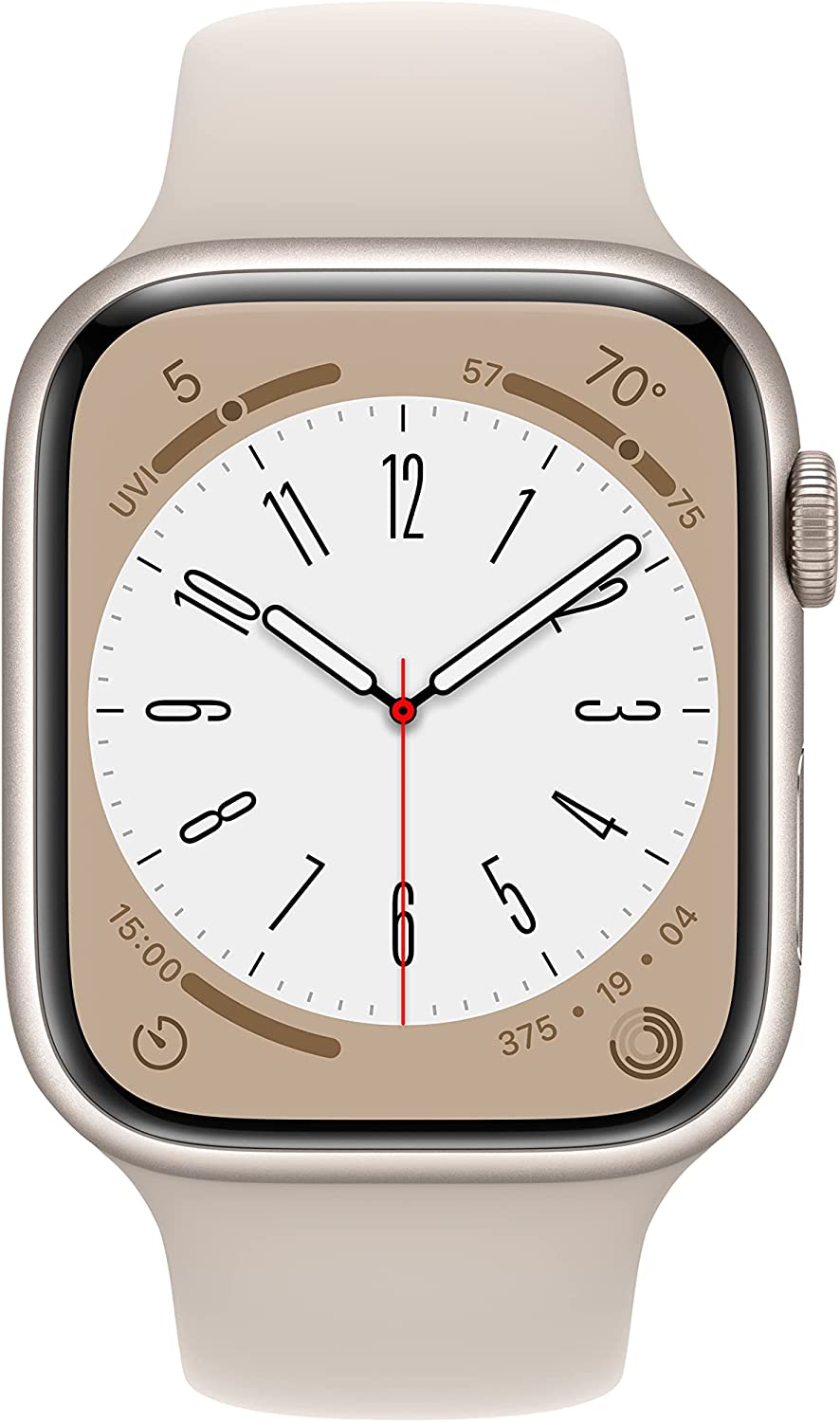 ساعة Apple Watch Series 8 GPS مقاس 45 مم هيكل Starlight من الألومنيوم مع حزام Starlight الرياضي - عادي 