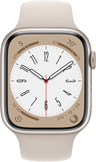 ساعة Apple Watch Series 8 GPS مقاس 45 مم هيكل Starlight من الألومنيوم مع حزام Starlight الرياضي - عادي 
