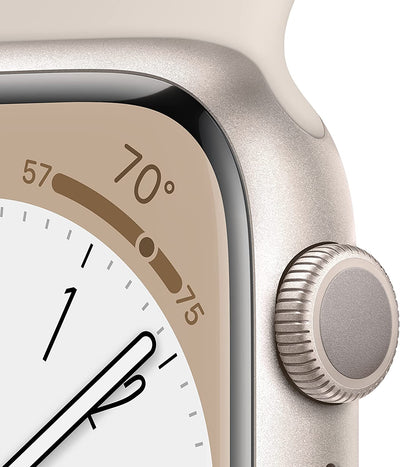 ساعة Apple Watch Series 8 GPS مقاس 41 مم هيكل Starlight من الألومنيوم مع حزام Starlight الرياضي - عادي 