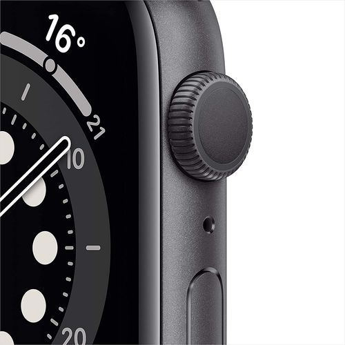 ساعة Apple Watch Series 6 (GPS، 44 مم) - هيكل من الألومنيوم باللون الرمادي الفضائي مع حزام رياضي أسود 