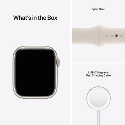 ساعة Apple Watch Series 7 (GPS، 45 مم) - هيكل Starlight من الألومنيوم، وحزام Starlight الرياضي 