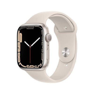 ساعة Apple Watch Series 7 (GPS، 45 مم) - هيكل Starlight من الألومنيوم، وحزام Starlight الرياضي 