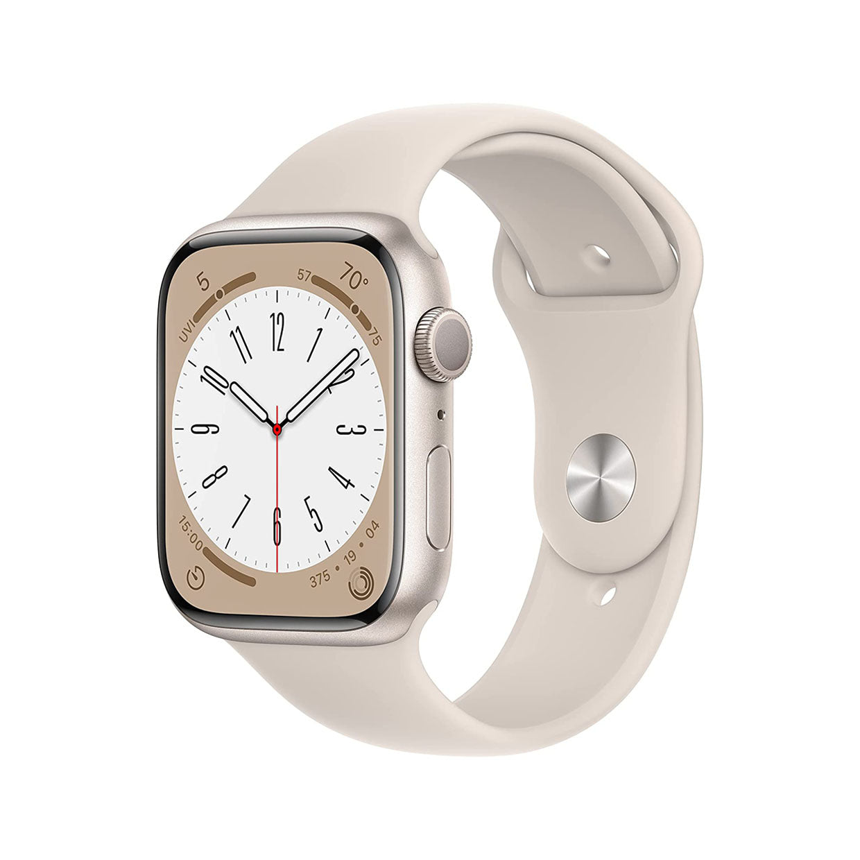 ساعة Apple Watch Series 8 GPS مقاس 45 مم هيكل Starlight من الألومنيوم مع حزام Starlight الرياضي - عادي 