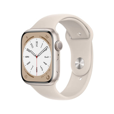 ساعة Apple Watch Series 8 GPS مقاس 45 مم هيكل Starlight من الألومنيوم مع حزام Starlight الرياضي - عادي 